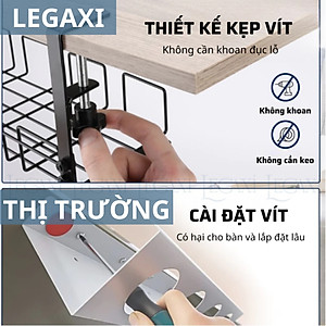 Khay đỡ ổ điện dây điện gắn dưới bàn kệ bằng kim loại thép không cần đục lỗ 40x16x15cm Legaxi