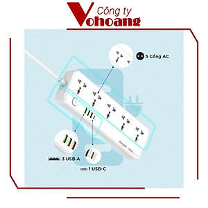 [Mỹ] Ổ cắm điện Energizer đa năng 5AC kèm 3USB-A và 1USB-C sạc nhanh PD (max PD 20W) - Energizer EPB2501EU
