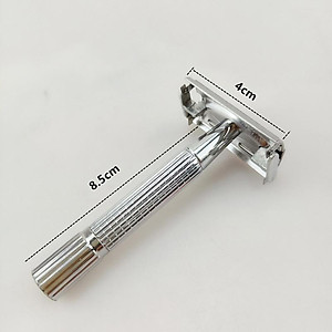 Dao cạo râu INOX cầm tay cổ điển có hộp kèm lưỡi lam và gương soi tiện lợi