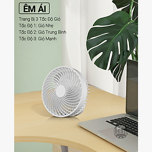 Quạt Mini Để Bàn, Quạt Tích Điện Sạc USB Besti - Quạt Cầm Tay 3 Tốc Độ, Điều Chỉnh Hướng Gió Xoay 360 Độ, Kiểu Dáng Sang Trọng , Không Gây Ồn, Pin Sạc Dung Lượng Lớn - Hàng Chính Hãng