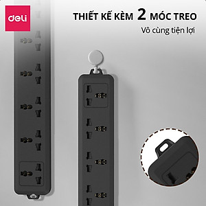 Ổ Cắm Điện Mẫu Mới 2025 Deli Ổ ĐIện Đa Năng Chống Cháy Nổ 2500W Cổng Sạc USB/ TypeC Thông Minh