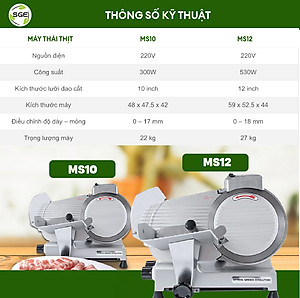 Máy thái, cắt thịt đông lạnh, thái rau củ bán tự động MS12, hàng chính hãng SGE Thailand. Phù hợp dùng cho nhà hàng, hộ kinh doanh thực phẩm, siêu thị, nhà hàng.