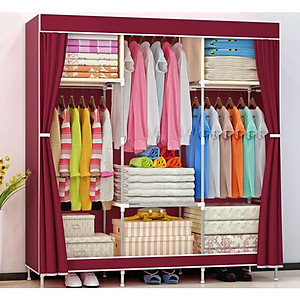 Tủ Quần Áo Cải Tiến Thế Hệ Mới, Tủ Vải Quần Áo 3 Buồng 8 Ngăn 1,7m Cao Cấp