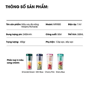 Máy Xay Sinh Tố Dạng Cốc Cầm Tay Morphy Richards MR9800 Xay Mọi Lúc Mọi Nơi 300ml (50W) - HÀNG NHẬP KHẨU