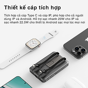 Pin Sạc dự phòng không dây nam châm 5-in-1 ROCK P50 10000mAh 20W tích hợp chân đế giữ điện thoại - Hàng chính hãng bảo hành 12 tháng