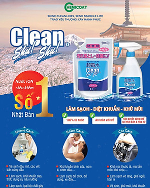 Chai xịt Khử mùi ô tô Clean Shu! Shu! 500mL nước ion kiềm tẩy rửa, diệt khuẩn từ Nhật Bản