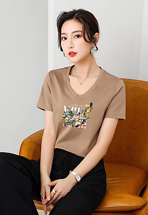 Áo thun nữ form rộng cổ tim MXM in chữ Wild Free thun cotton 4 chiều từ 45-60kg ( ANU094 )