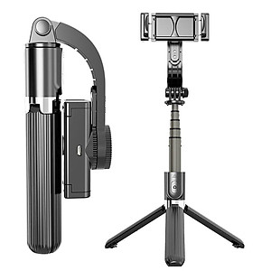 Gậy chụp hình selfie quay phim chống rung kiêm tripod đa năng 2 in 1 kèm remote bluetooth không dây hiệu HOTCASE Gimbal Stablizer L08 hỗ trợ nhiều mức thay đổi độ dài, tripod 3 chân chắc chắn, xoay 360 độ - Hàng nhập khẩu
