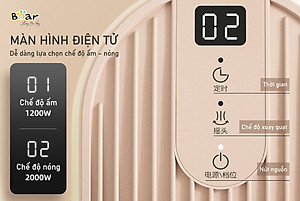 Quạt Sưởi Điện Gốm Gia Đình Bear DNQ-C20H5 Không Khô Da Tự Động Ngắt Điện Khi Đổ Công Suất 2000 W - Hàng Nhập Khẩu