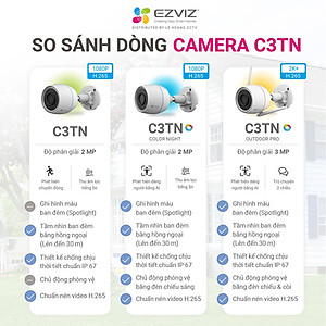 Camera WI-FI EZVIZ C3TN 2MP, Ngoài Trời, Không/Có Màu Ban Đêm, IP67 Chống Nước--Hàng Chính Hãng