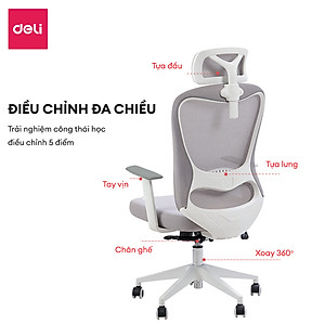[ ] Ghế Xoay Văn Phòng Công Thái Học Cao Cấp Có Khóa Ngả Lưng 135 Độ Gối Tựa Đầu 3D Tựa Tay Điều Chỉnh Deli - Hỗ Trợ Đốt Sống Cổ Tối Ưu Tư Thế Ngồi - Bảo Hành 3 Năm - Ghế Làm Việc Tại Nhà, Văn Phòng