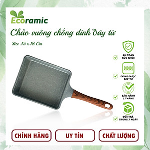 Chảo Vuông Vân Đá Đáy Từ Ecoramic Chính Hãng Cao Cấp, Chống Dính, Siêu Bền