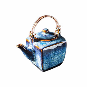 Bộ Ấm trà Vuông Men Xanh Hoả Biến ACTX5 Cao Cấp - Bộ ấm chén trà gốm sứ Bát Tràng