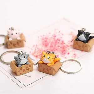 Combo 3 Móc Khóa Mèo Con Ngồi Hộp Đáng Yêu - GROFA ( 3 mèo 3 màu khác nhau)