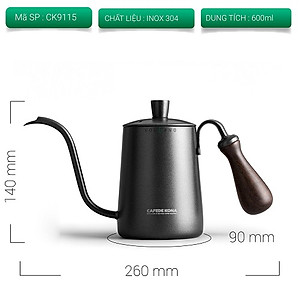 Ấm bình rót nước nóng pha cà phê bằng inox, cán gỗ CAFE DE KONA