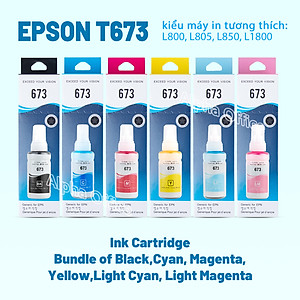 Bộ Mực Epson 673 6 màu C M Y K LC LM dành cho máy Epson 1390/1400/1430/L1800/L805/L800/L850- Hàng nhập khẩu