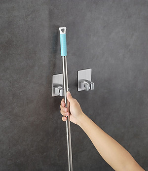 Combo 2 móc treo cán chổi dán tường inox 304 Hobby home decor CV-2 có keo dán