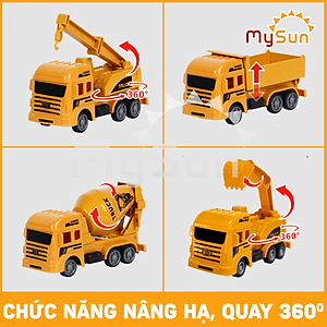 Bộ xe đồ chơi công trình trẻ em mô hình cho bé trai Cần cẩu, Xe Ben, Xe Tải, Trộn bê tông MySun