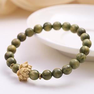 VÒNG TAY GỖ ĐÀN HƯƠNG XANH ĐỔI MÀU VÀ HOA SEN GỖ HOÀNG DƯƠNG