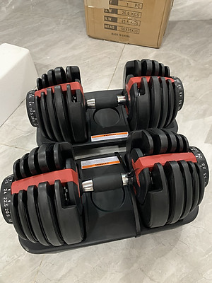 Bộ 2 Tạ Tay Điều Chỉnh Khóa Số Tự Động 24kg Cao Cấp ( Tặng Kèm Đôi Găng Tay Màu xanh ) Ảnh thật kèm khay đựng tạ 48kg/ 2 tạ