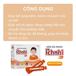 Siro ăn ngon Ích Nhi Plus hộp 20 ống 10ml giúp nâng cao sức đề kháng, tăng chuyển hóa hấp thu dưỡng chất, trẻ ăn ngon
