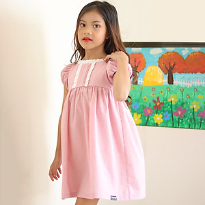 Đầm Bé Gái Kika Mầu Hồng Bèo Cổ Thuyền K113