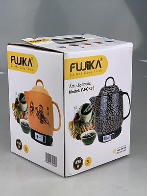 Siêu Sắc Thuốc 3L ,Ấm Sắc Thuốc Tự Động Fujika K5 Lòng Ấm Tráng Men Chịu Nhiệt Cao Màu Đen Họa Tiết Kí Tự- Hàng Chính Hãng