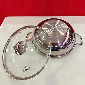 Chảo xào Inox 5 lớp đúc liền khối Kalpen Lager LX32 size 32cm, bảo hành 30 năm