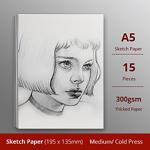 Giấy vẽ A5L chuyên dụng cao cấp giấy Sketch vẽ đẹp 2 mặt, chất giấy có vân màu trắng kem sang, giấy nhập khẩu 100% từ Ý định lượng 300gsm, xấp giấy15 tờ  Green Art - Hàng chính hãng
