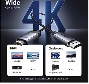 Cáp chuyển đổi Displayport sang HDMI dài 2M hỗ trợ 4K60Hz, 2K144Hz, 1080p240Hz Ugreen 15774 cao cấp - Hàng chính hãng