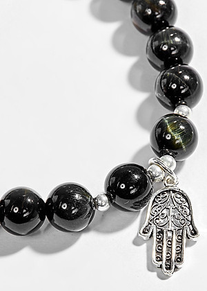 Vòng Tay Đá Mắt Hổ Xanh Đen Phối Bàn Tay Hamsa Bạc Ngọc Quý Gemstones