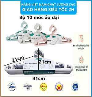Bộ 10 móc quần áo HOKORI nhựa VIỆT NHẬT chất liệu nhựa pp nguyên sinh an toàn cho da nhạy cảm - Mắc áo trẻ em , người lớn - Hàng Việt Nam
