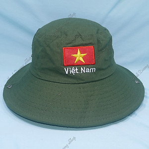 Mũ tai bèo nam vành rộng thêu cờ Việt Nam, chất liệu vải kaki oát mát mẻ, bền chắc - Hạnh Dương