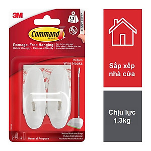 Móc dán tường đầu kim loại Command 3M vỉ 2 cái cỡ vừa chịu lực 1.3kg - Độ bền cao, bám cực chắc, tháo cực dễ 17068