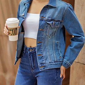 Áo Khoác Jean Nữ Trơn Màu Xanh Đậm Nhạt Aaa Jeans