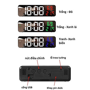 Đồng hồ báo thức LED treo tường Decor đo nhiệt độ,độ ẩm, ngày tháng màn gương led điện tử Laluna