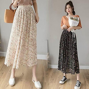 Chân váy hoa nhí xòe ulzzang - Chân váy xếp ly nhún vintage