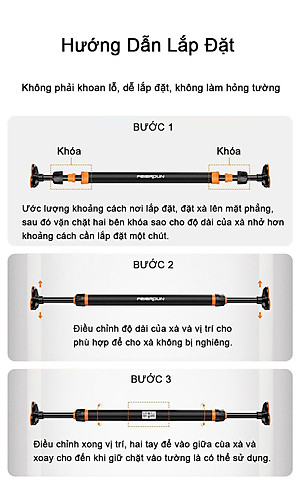 Xà Đơn Gắn Cửa FED-0228 | Kích thước 115-140cm (Chịu lực 400kg - Có chốt khóa an toàn khi gắn xà - Dễ dàng tháo lắp không cần khoan tường)