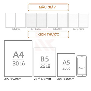 Tập giấy refill / Ruột sổ refill / Lõi sổ / Phân trang A5 - B5 - A4 100 trang – Nhiều mẫu giấy
