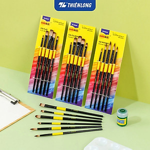 Bộ 5 Cọ vẽ màu nước Thiên Long  đầu Round/ Flat/ Filbert - Cọ lông mềm cho cảm giác tô, vẽ êm mượt
