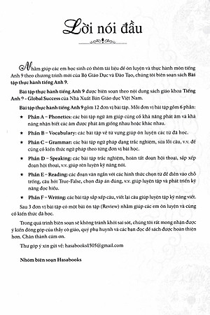 Bài Tập Thực Hành Tiếng Anh 9 - Có Đáp Án (Dùng Kèm SGK Tiếng Anh 9 Global Success) -  HASA