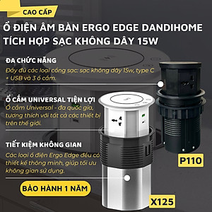 Ổ điện âm bàn Ergo Edge DandiHome tích hợp sạc không dây 15w - bảo hành 12 tháng