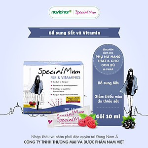 Sắt nước Special Mum Fer et Vitamines Bổ sung sắt hữu cơ và vitamin, phòng ngừa thiếu máu thiếu sắt, giảm mệt mỏi cho phụ nữ mang thai và sau sinh. - 10ml x 20 gói