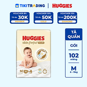 Tã quần Huggies Skin Perfect Mega Jumbo M98+4 miếng với 2 vùng thấm giảm kích ứng da