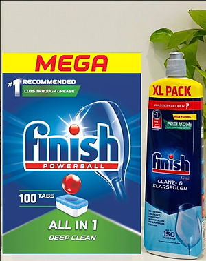 Combo Dầu làm bóng finish 800ml+Viên rửa bát Finish All in one 100v dùng cho Máy rửa bát 