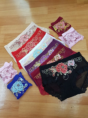 Combo 5 Chiếc Quần Lót Nữ Ren Hoa Thêu Cạp cao Sexy Gợi cảm fom to từ 48- 58kg