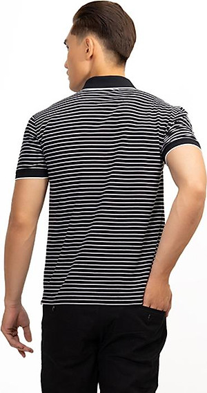 Áo Polo Nam Dệt Sọc Novelty NATMSNMCSR191044N - Đen Sọc Trắng
