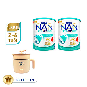 Bộ 2 lon Sữa bột NAN OPTIPRO PLUS 4 Nestle Bé 2-6 tuổi 1500g/lon Giúp tiêu hóa tốt