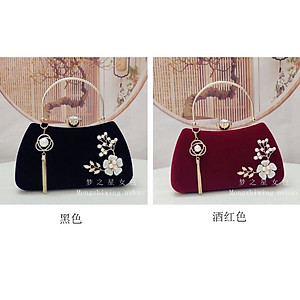 Túi xách nhung hoa đá đi tiệc sang trọng cho mẹ- túi xách bà sui đứng sui thanh lịch