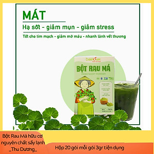 Bột Rau Má hữu cơ nguyên chất sấy lạnh Dalahouse - Hộp 20 gói nhỏ 3gr định lượng sẵn cho 1 lần sử dụng - Giải độc, mát gan, thanh nhiệt cơ thể, giảm mụn, đẹp da. Kháng khuẩn, giảm viêm, hỗ trợ tiêu hóa